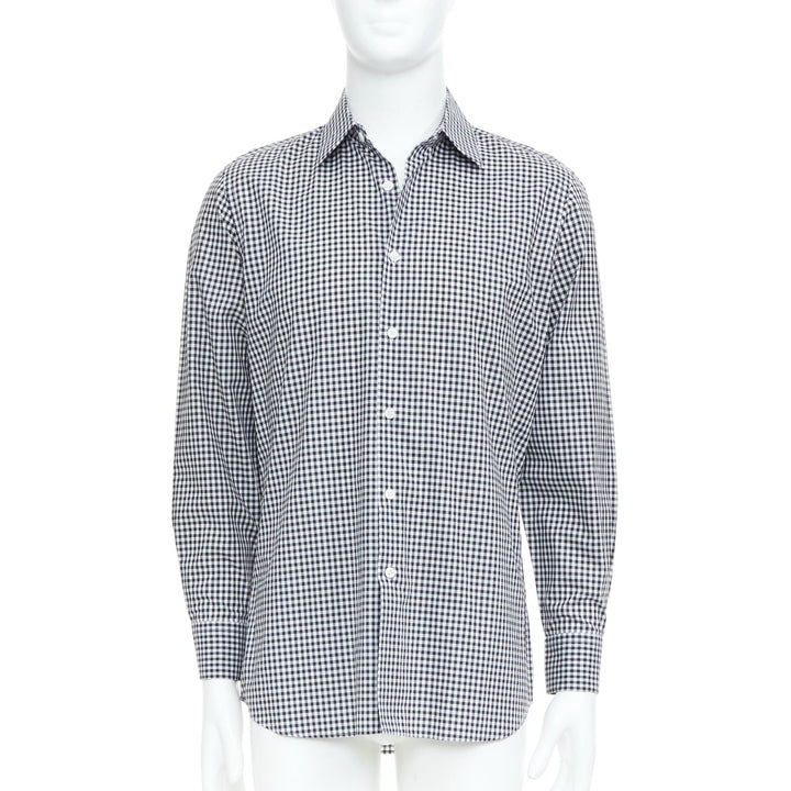 PRADA 2008 black white gingham check cotton long sleeve button shirt EU39 M