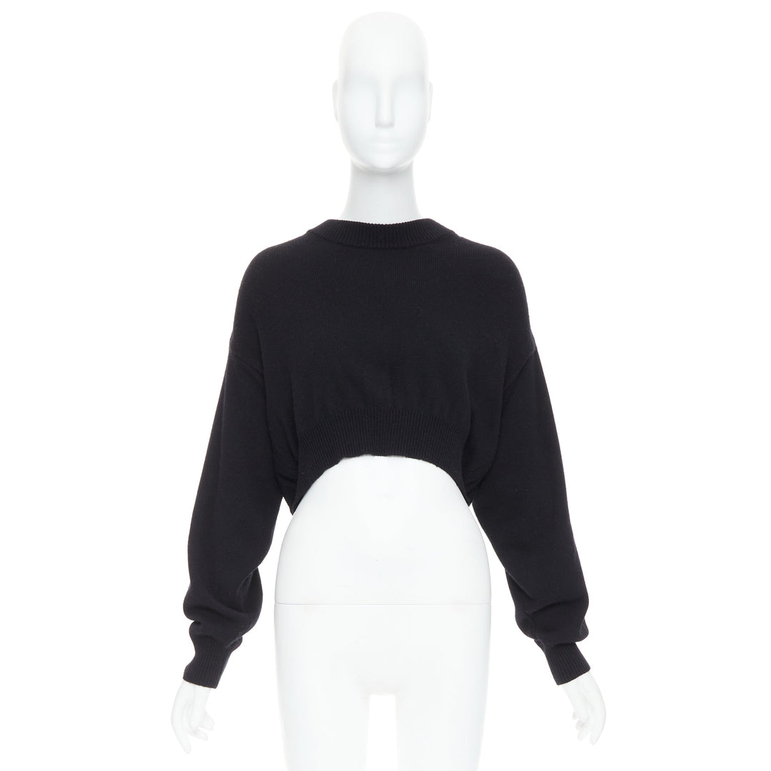 ALEXANDER WANG black wool blend nude sheer back crop sweater S
