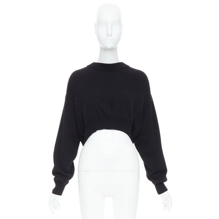 ALEXANDER WANG black wool blend nude sheer back crop sweater S