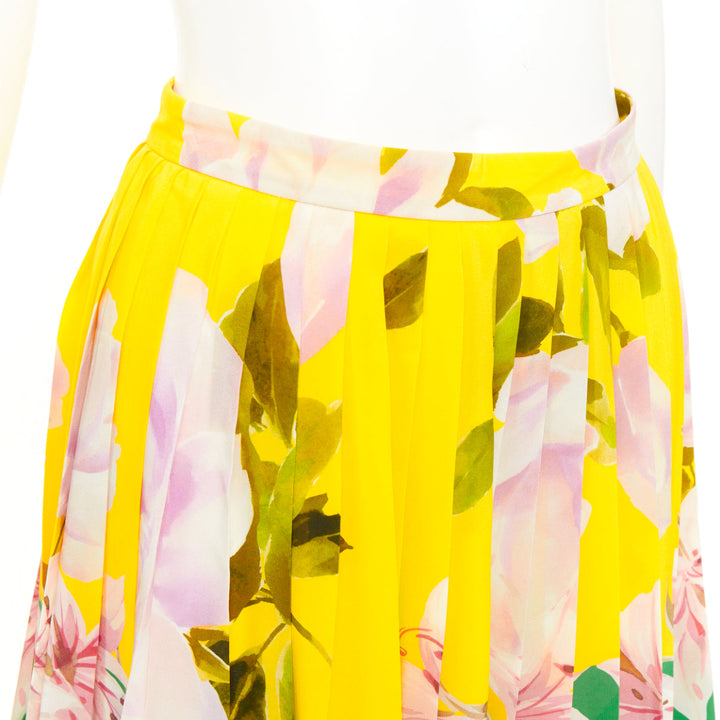 VALENTINO Flying Flowers silk colorblock pleated floral print midi skirt IT38 XS