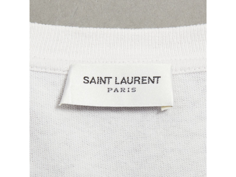 SAINT LAURENT off white cotton star embroidered cut out relaxed tshirt