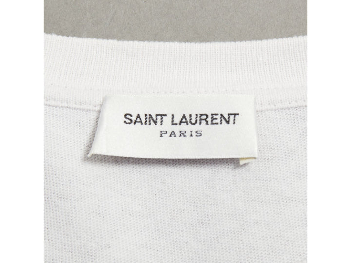 SAINT LAURENT off white cotton star embroidered cut out relaxed tshirt