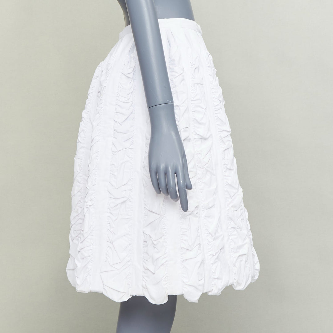 ALAIA Vintage white double cotton crumpled shirred panelled flared skirt FR40 L