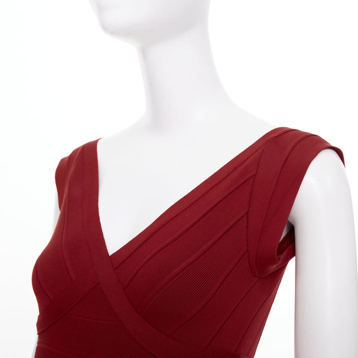 HERVE LEGER Karima Essentials red panel v neck stretch knit outerwear dress XS