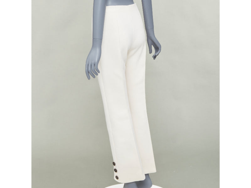 SONIA RYKIEL cream brown horn button embellished hem flare pants