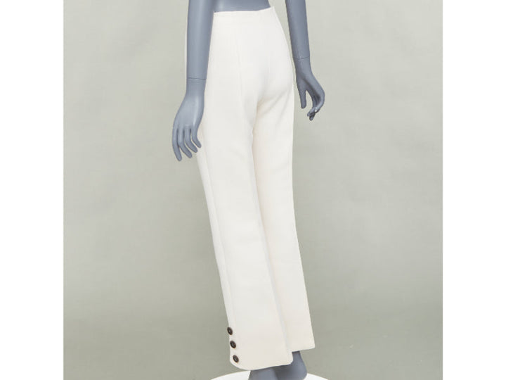 SONIA RYKIEL cream brown horn button embellished hem flare pants