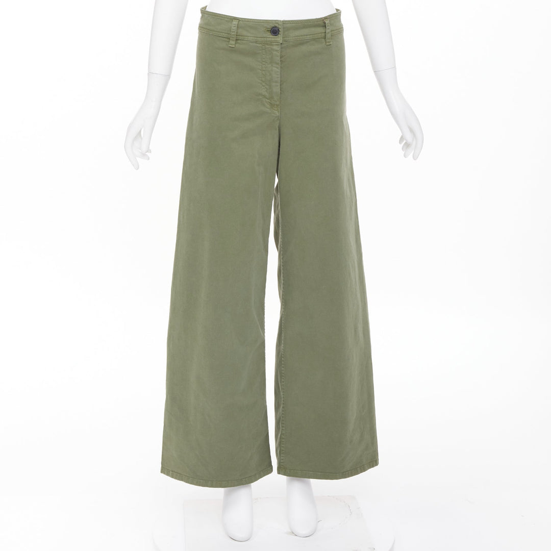 NILI LOTAN Megan camo green washed cotton twill casual utility wide pants US4 S