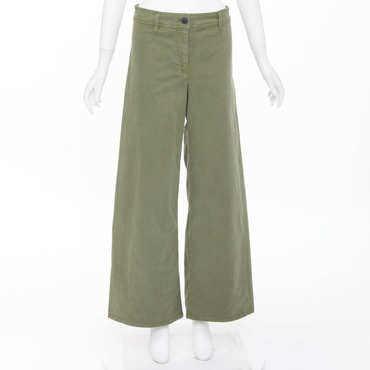NILI LOTAN Megan camo green washed cotton twill casual utility wide pants US4 S