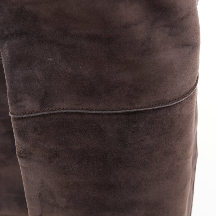 CHRISTIAN LOUBOUTIN charcoal grey suede block heeled thigh high boots EU37.5