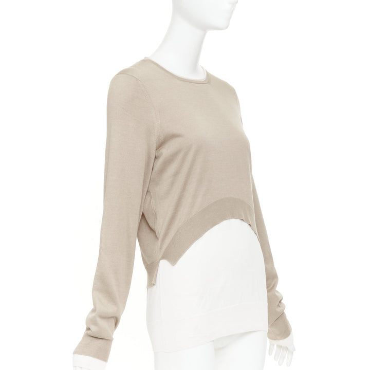 OLD CELINE Phoebe Philo beige cream silk cotton high low hem sweater S