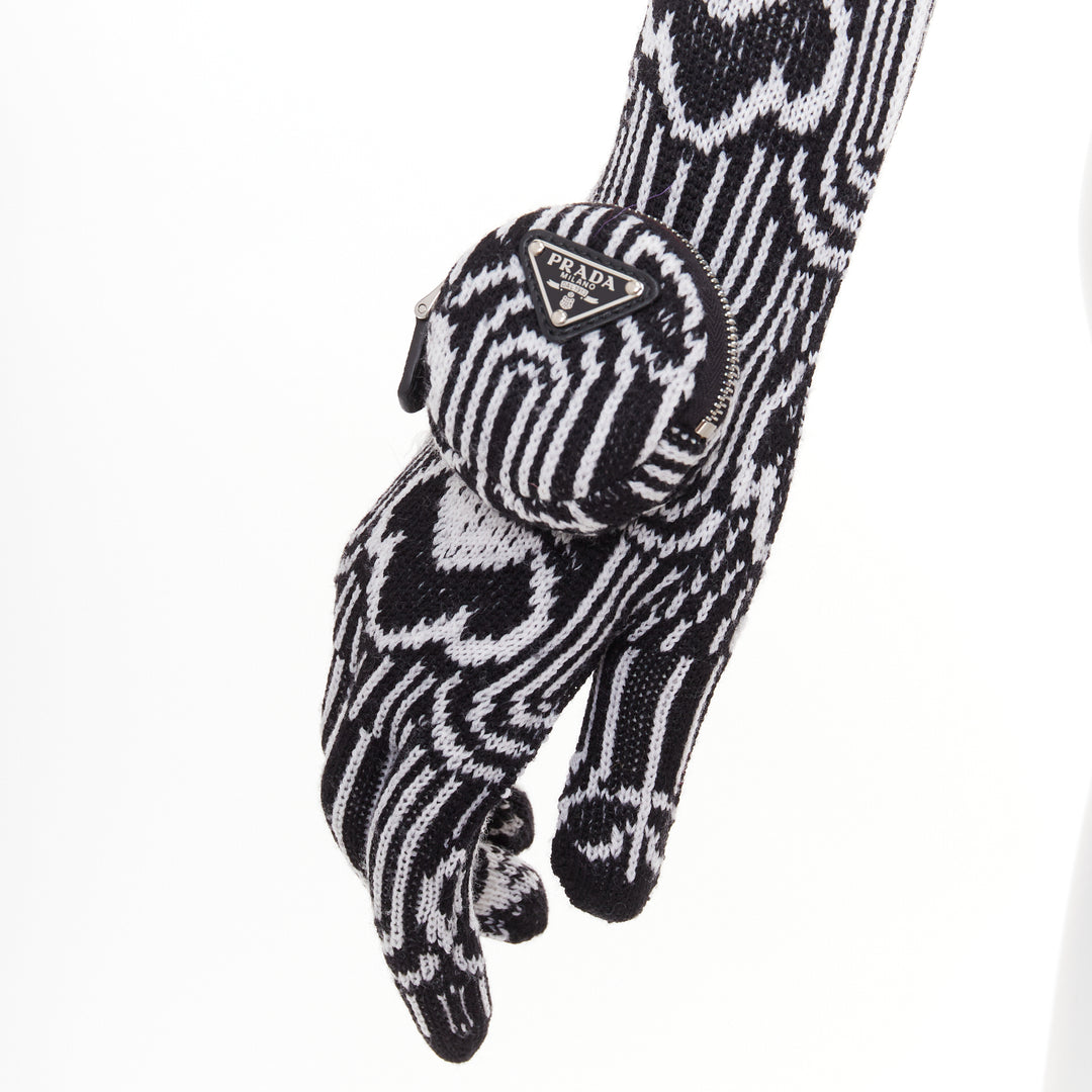PRADA 2021 Raf Simons Runway black white wool triangle pocket long gloves M