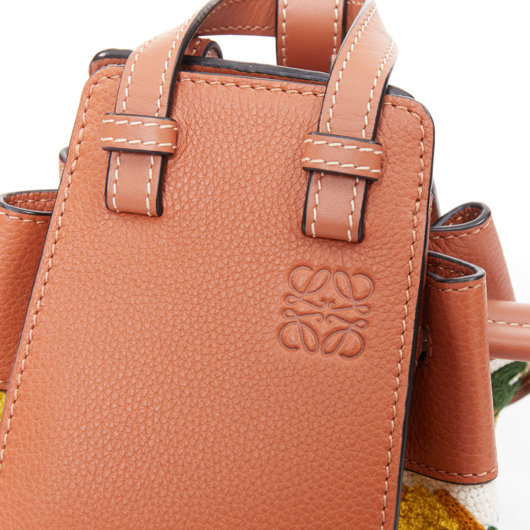 LOEWE 2019 William de Morgan Hammock Mini tan floral needlepoint embroidered bag