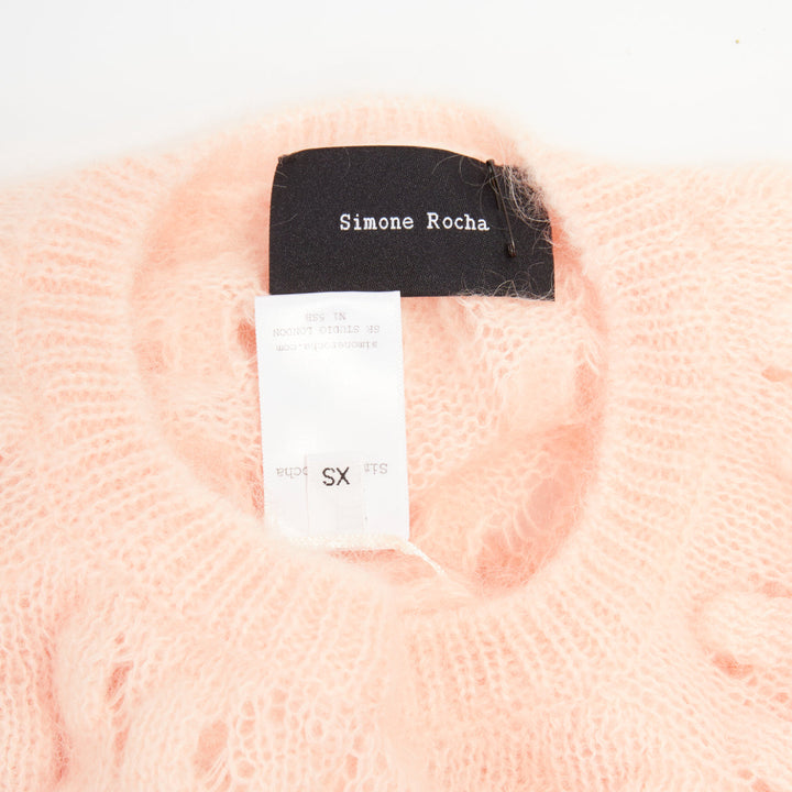 SIMONE ROCHA 2023 peach pink mohair blend bubble knit cropped sweater XS