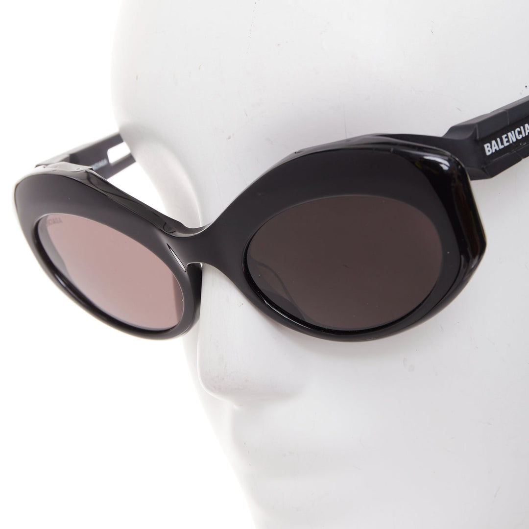 BALENCIAGA BB0053S Hybrid Oval black grey sporty rubber temple sunglasses
