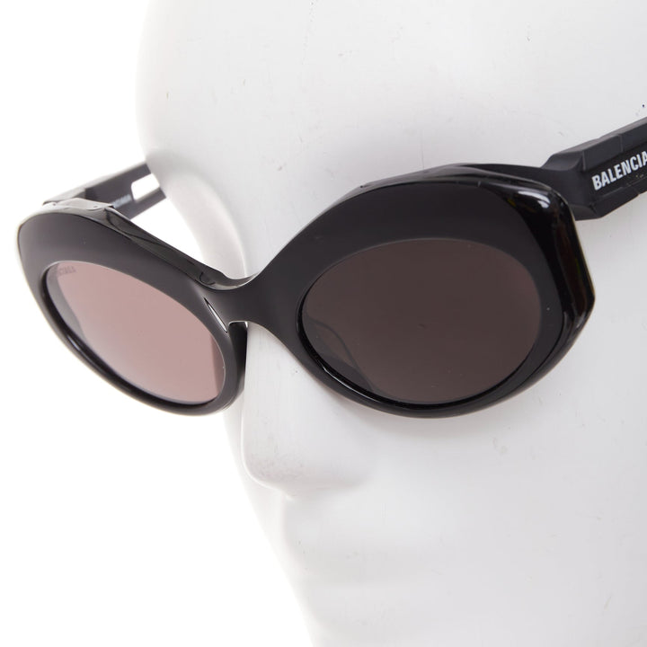 BALENCIAGA BB0053S Hybrid Oval black grey sporty rubber temple sunglasses