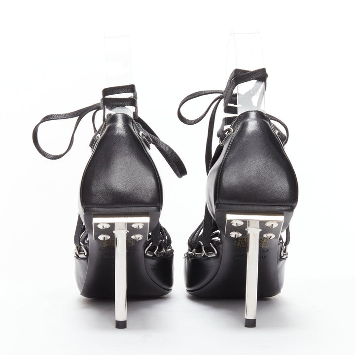BALENCIAGA Corset black leather silver buckles laced pump EU36
