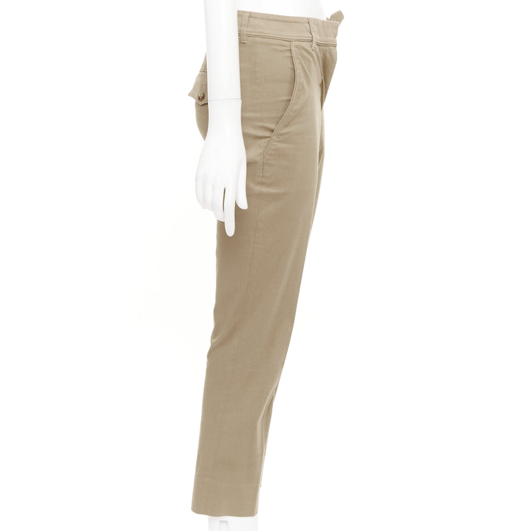 VALENTINO khaki tan cotton slim leg ankle crop slash flap pockets pants IT36 XXS