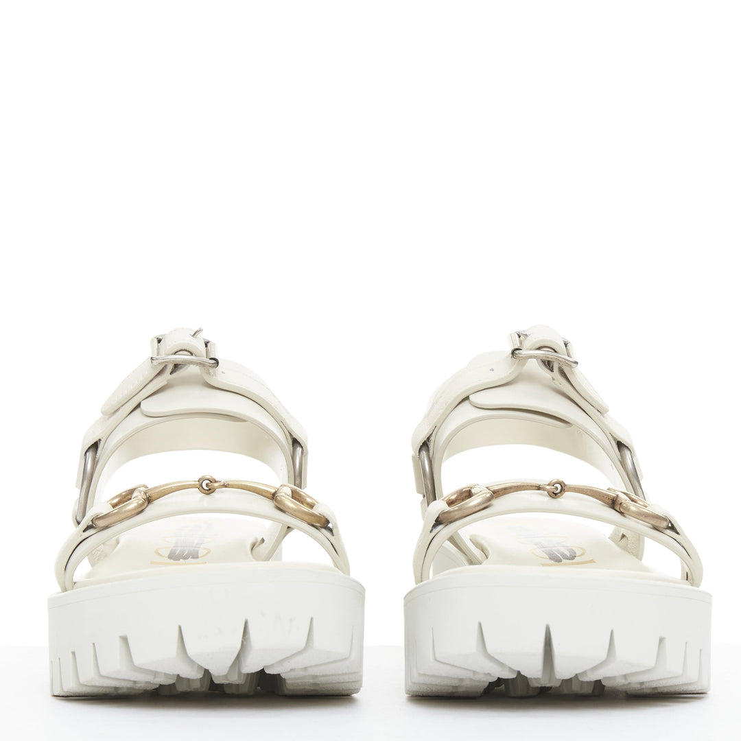 GUCCI Bria mystic white calf horsebit lug sole dad sandals EU37