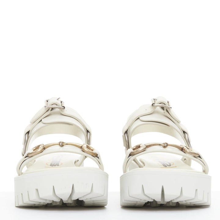 GUCCI Bria mystic white calf horsebit lug sole dad sandals EU37