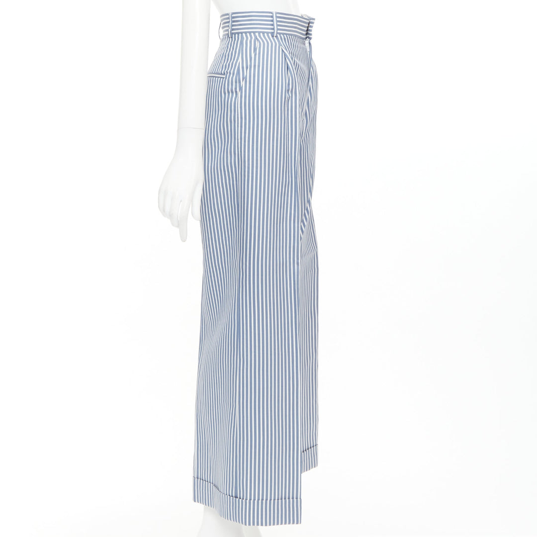 CHRISTIAN DIOR blue white silk cotton striped nautical wide pants FR32 XXS