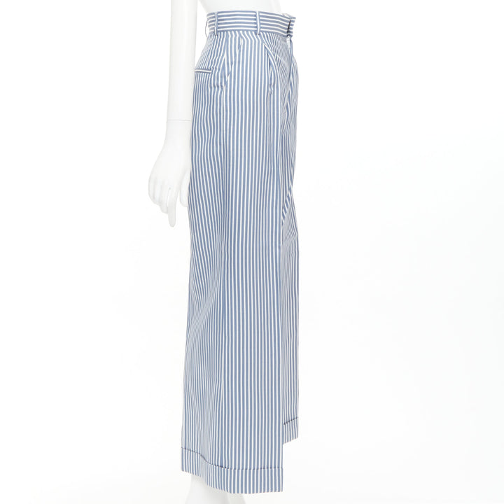 CHRISTIAN DIOR blue white silk cotton striped nautical wide pants FR32 XXS