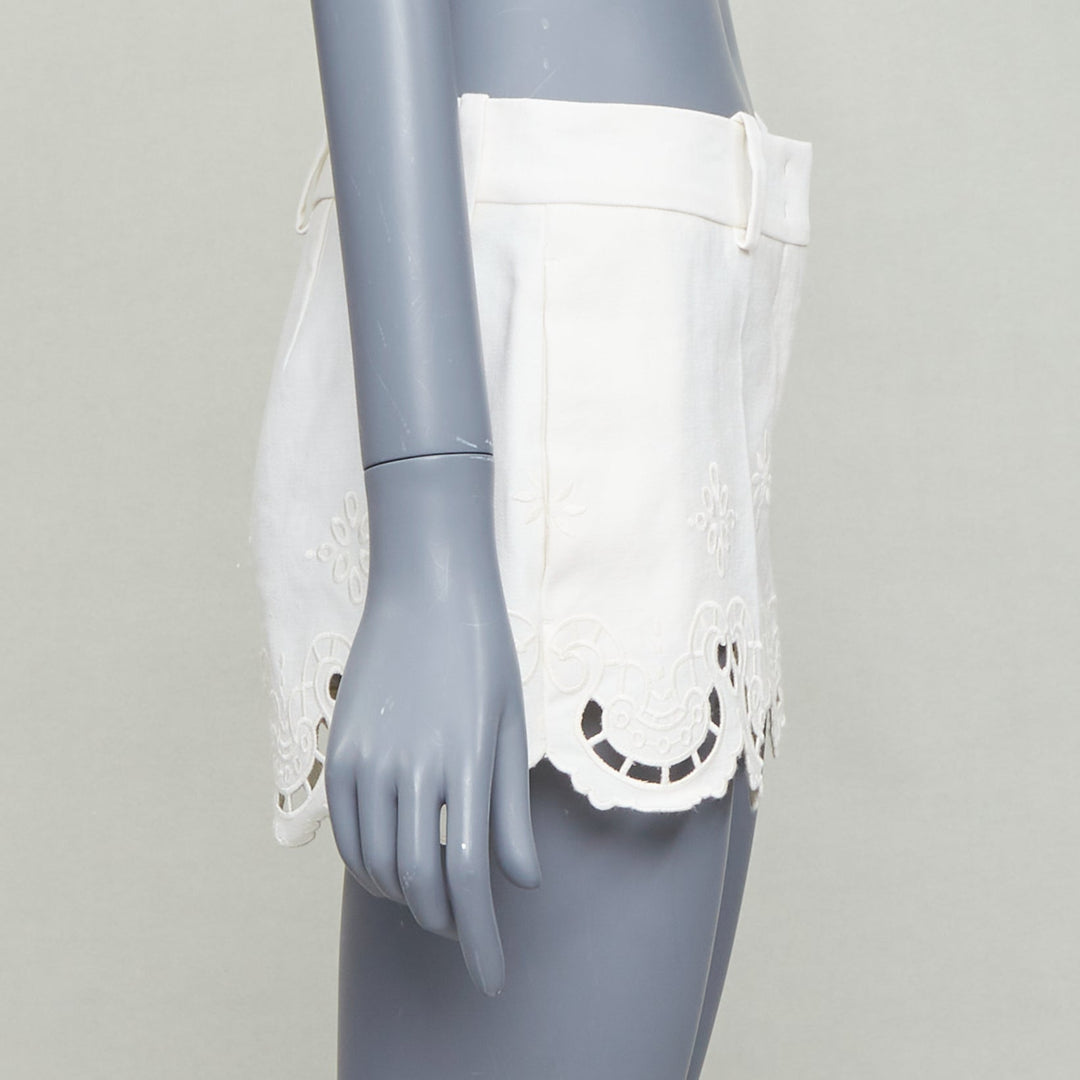 ERMANNO SCERVINO 2020 cotton linen Sangallo embroidery scalloped shorts IT38 XS