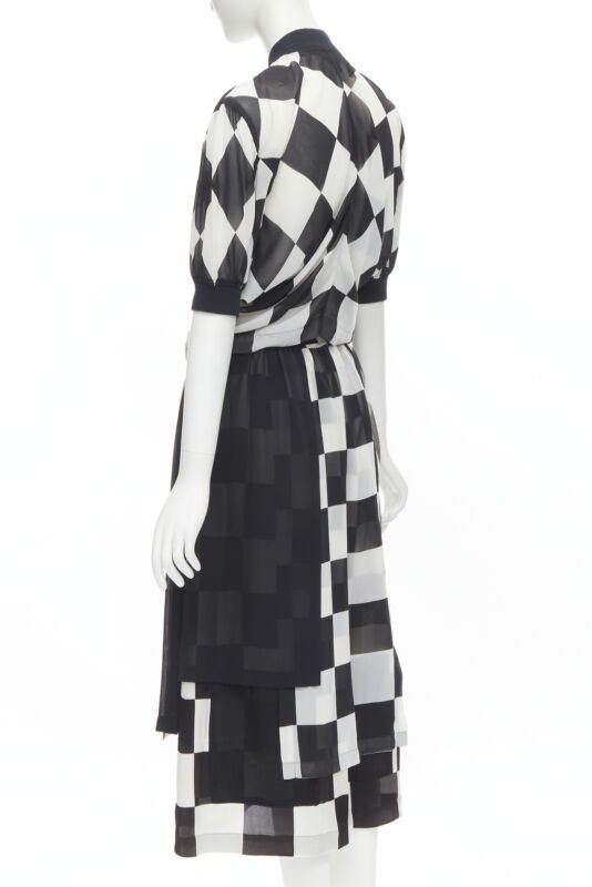 COMME DES GARCONS 1988 Runway black white chessboard checkered bomber skirt S