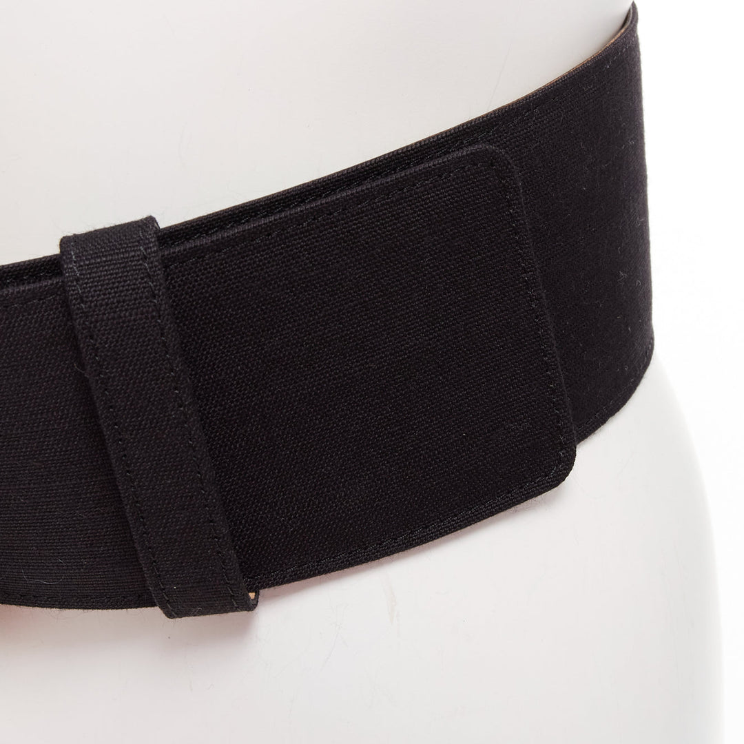 CAROLINA HERRERA black canvas nude leather lining wide big buckle belt S