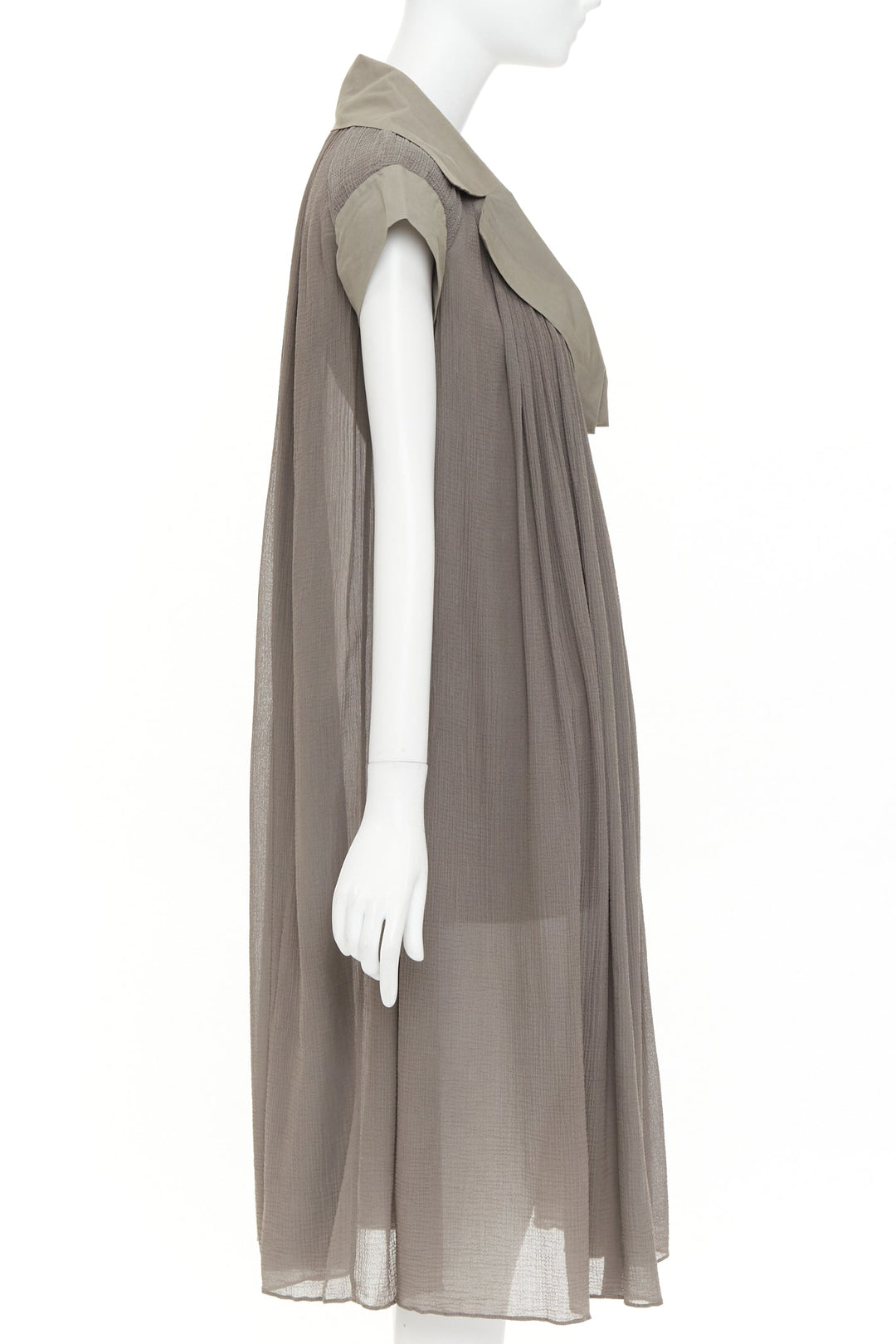BOTTEGA VENETA grey cotton chiffon pleated plunge spread collar dress IT40 S