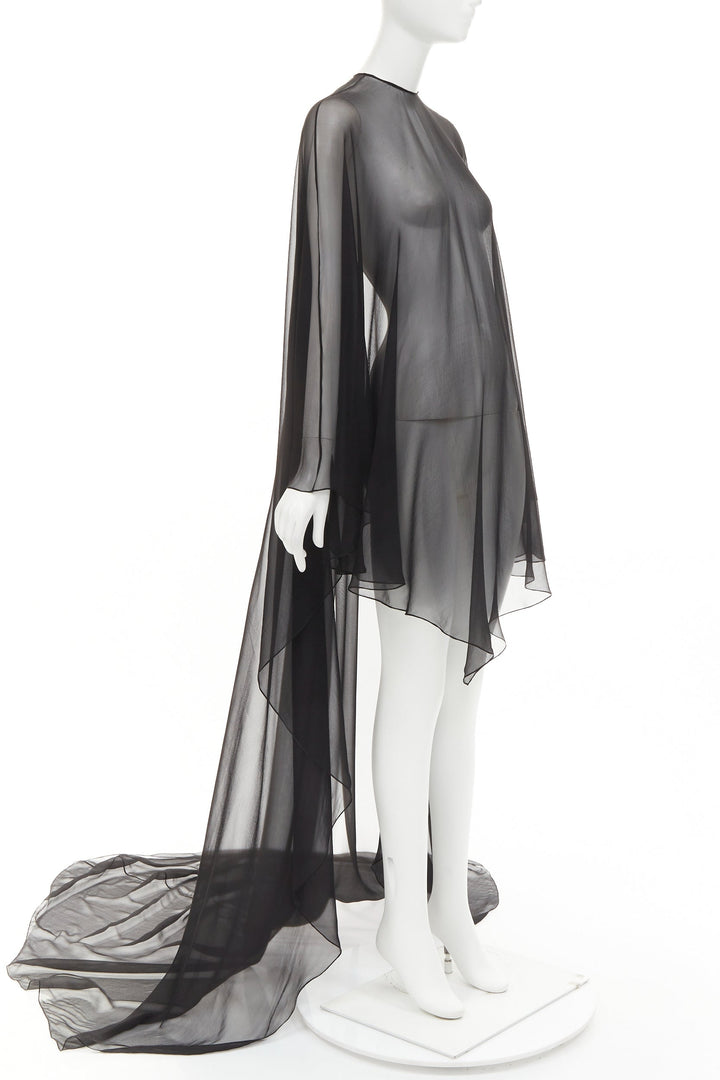 ALEXANDRE VAUTHIER COUTURE black sheer flowey cape sleeve asymmetric cape kaftan