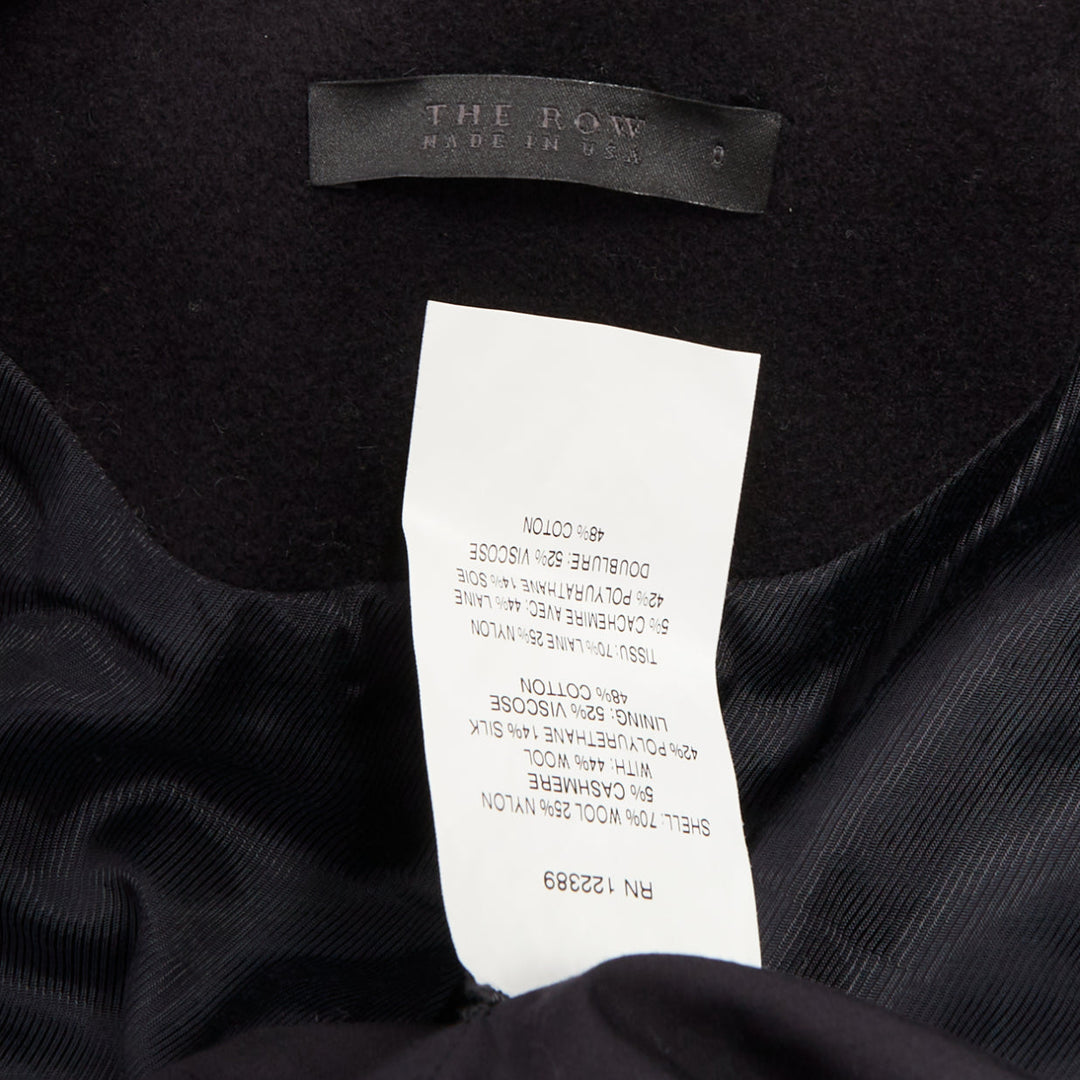 THE ROW Loxton black navy structured wool textured peplum gold zip coat US0 XS