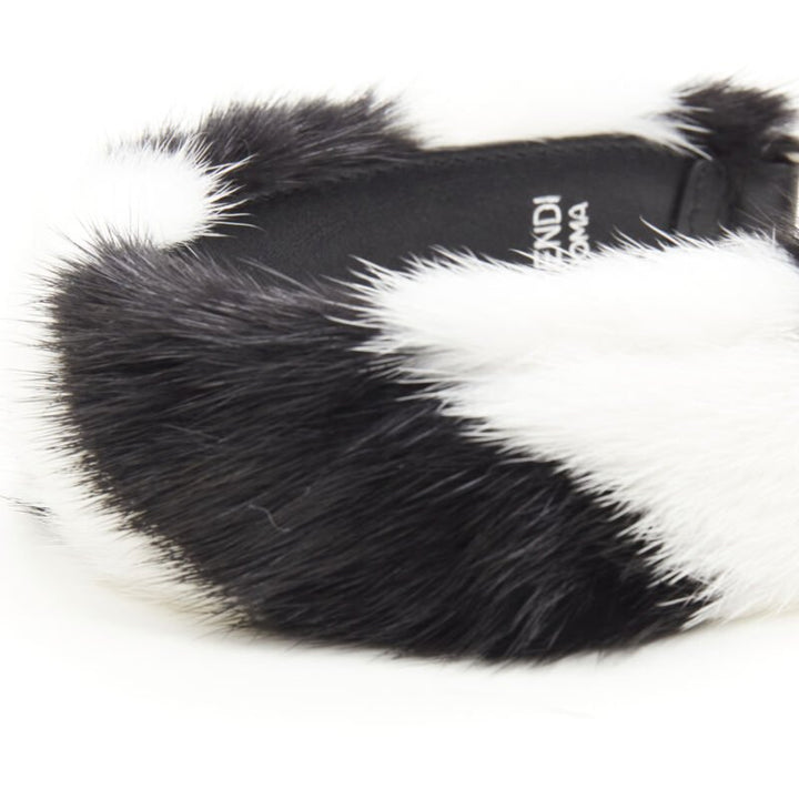 FENDI Mini Strap You black white fur short handle bag strap