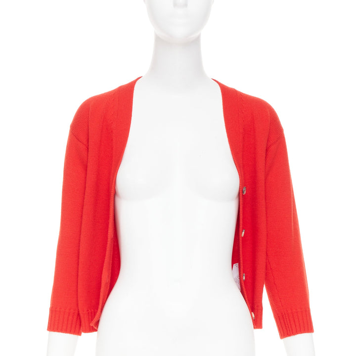 LOEWE 2022 Anagram embroidered orange red wool knit cropped cardigan top IT36 XS