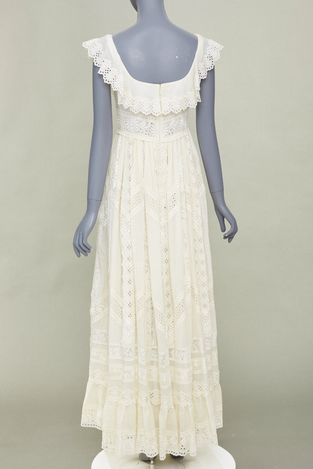 VALENTINO 2015 Runway Bridal ivory cotton embroidered pleated maxi dress IT40 S