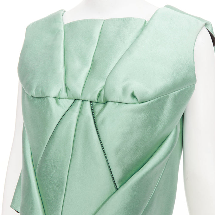 rare BALENCIAGA 2007 teal green silk sunburst panelled architectural top FR38 M