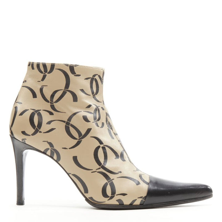 Female mannequin wearing Chanel by Karl Lagerfeld 00A Beige Leather Women Boots in Size EU37 | Available at JHROP