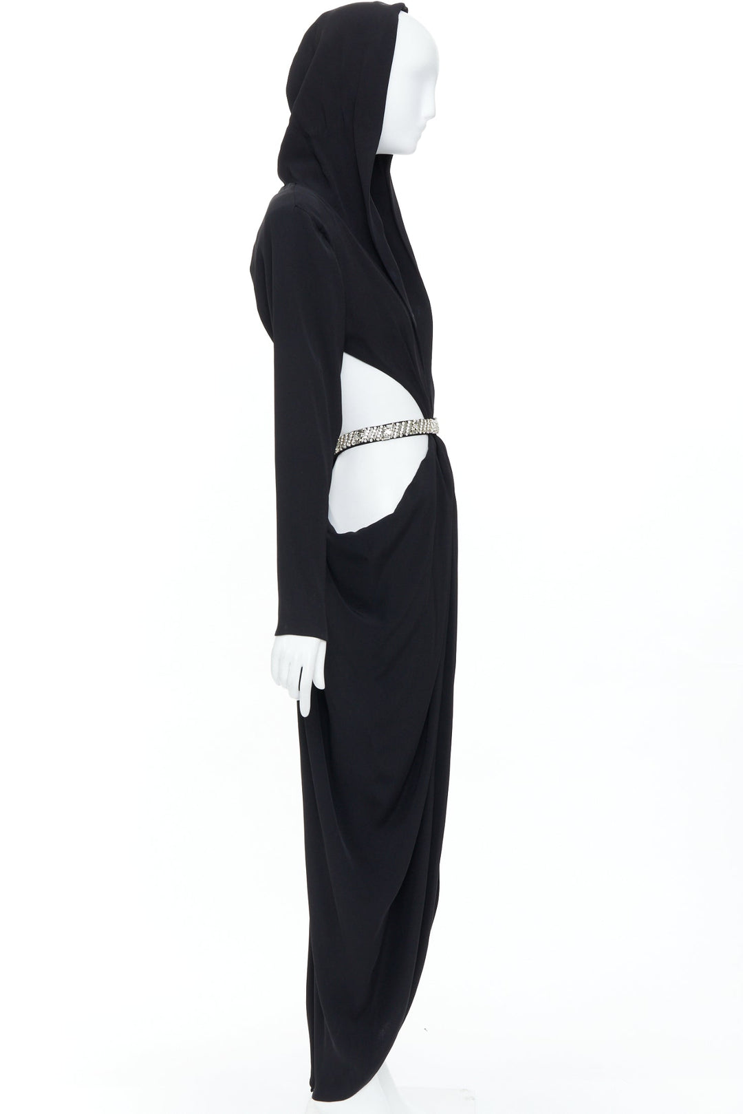 ALEXANDRE VAUTHIER COUTURE SS2023 Runway crystal belted open waist hooded dress