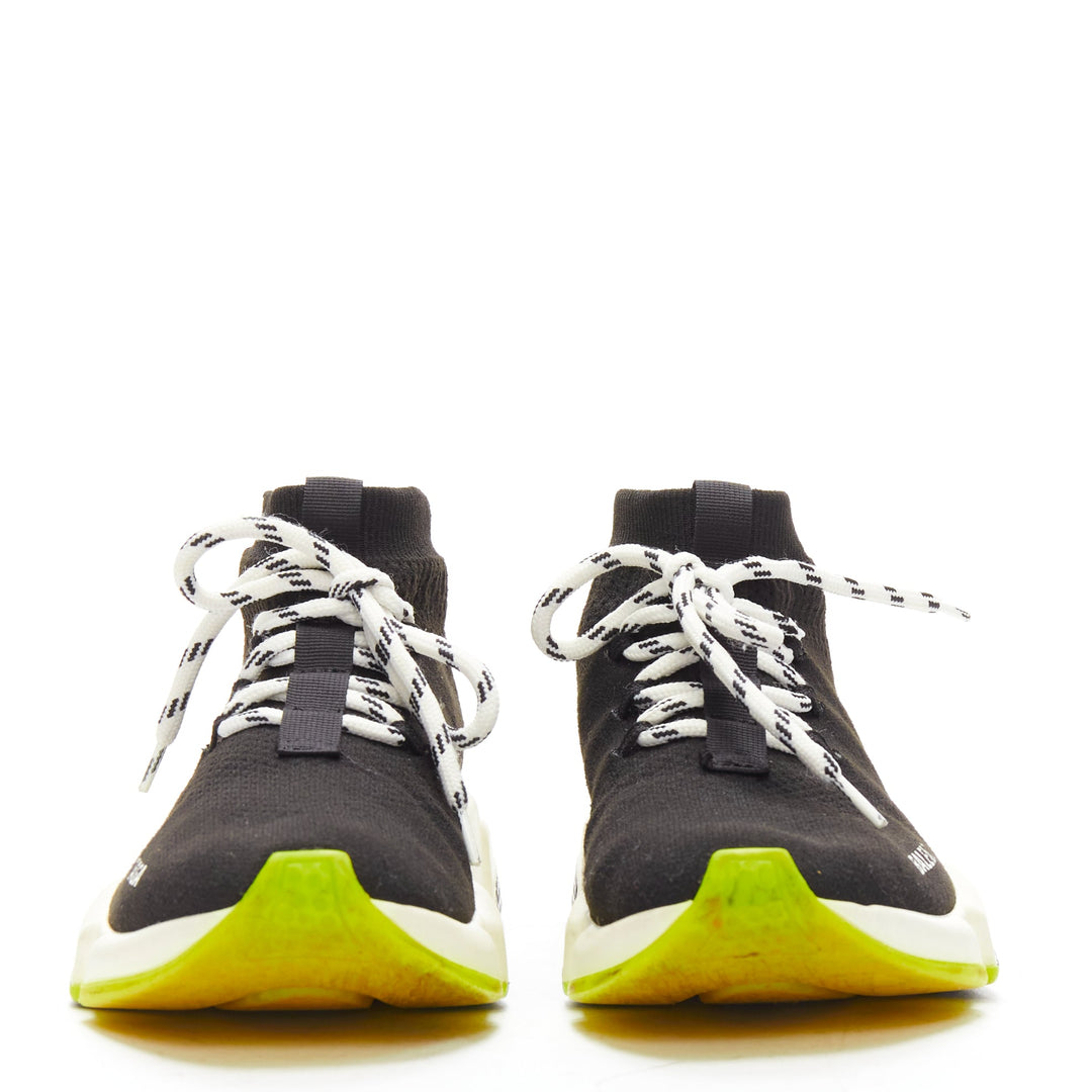 BALENCIAGA Speed black fabric neon yellow sole sock sneakers EU37