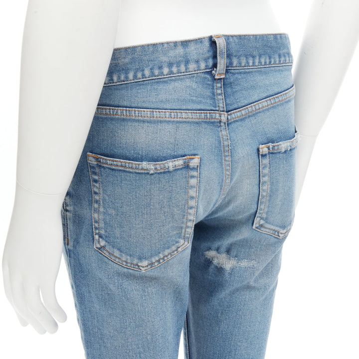 SAINT LAURENT 2019 D09G blue skinny low waist distressed ripped jeans 29"