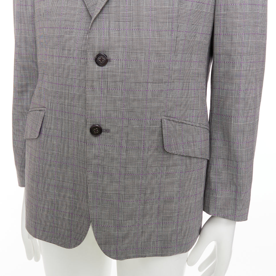 ETRO grey purple houndstooth single breasted flap pocket blazer IT52 XL