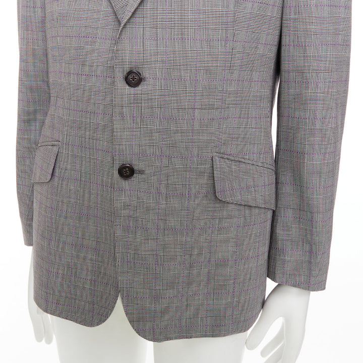 ETRO grey purple houndstooth single breasted flap pocket blazer IT52 XL