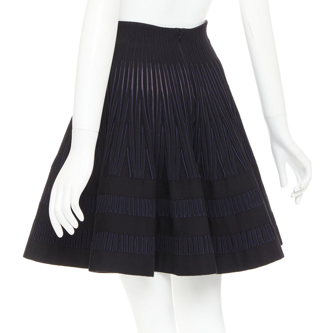 ALAIA navy black virgin wool silk blend high waist flared knitted skirt IT36 XXS