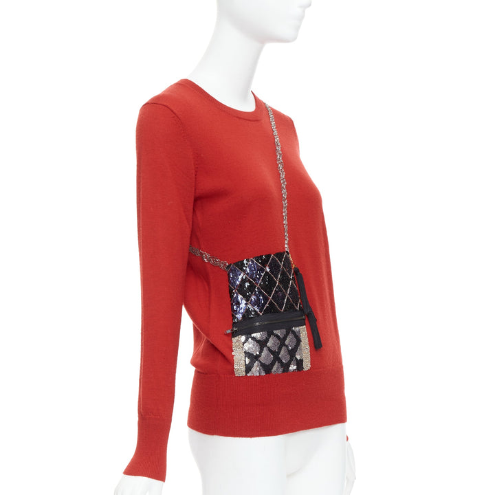 MARKUS LUPFER red trompe loeil bag sequin merino wool sweater S