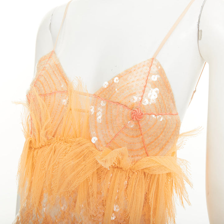 rare BOTTEGA VENETA 2022 Runway nude sequin nipple feather slip dress IT36 XXS