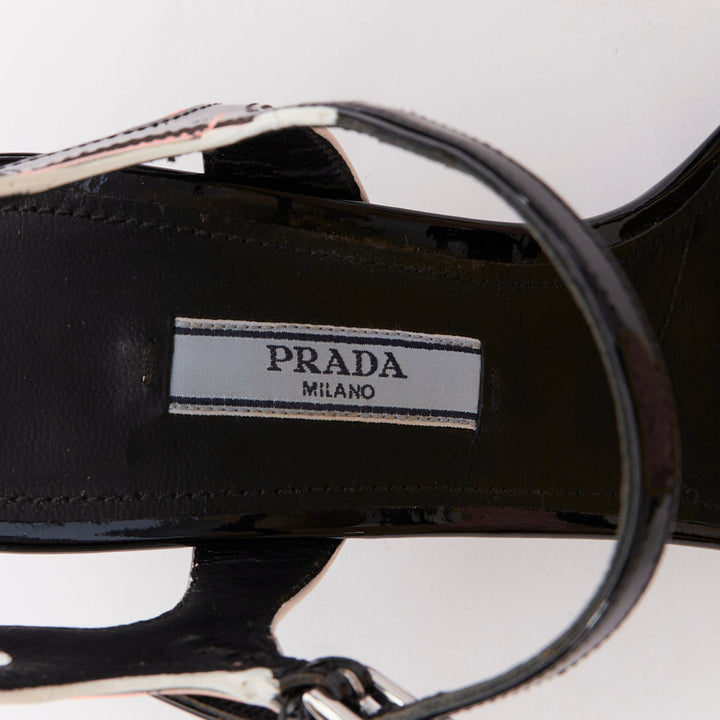 PRADA 2018 Flame black orange patent Fire mid heel sandal EU37