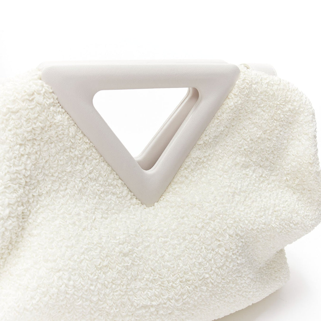 BOTTEGA VENETA Point Triangle white sponge boucle raffia leather shoulder bag