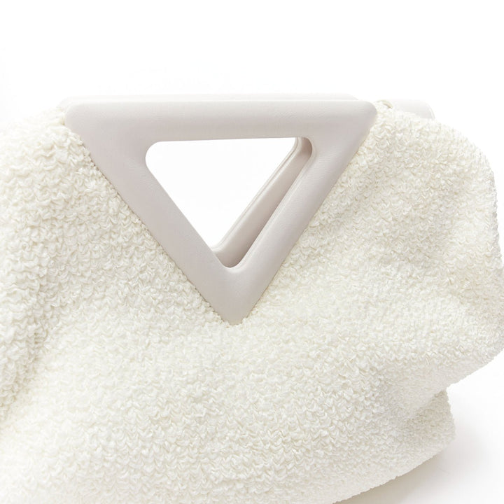 BOTTEGA VENETA Point Triangle white sponge boucle raffia leather shoulder bag