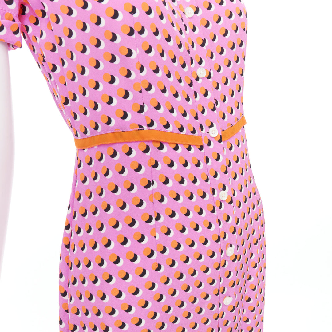 DIANE VON FURSTENBERG Georgia pink polka dot crepe de chine midi dress US0 XS
