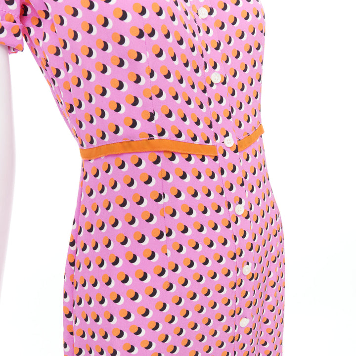 DIANE VON FURSTENBERG Georgia pink polka dot crepe de chine midi dress US0 XS