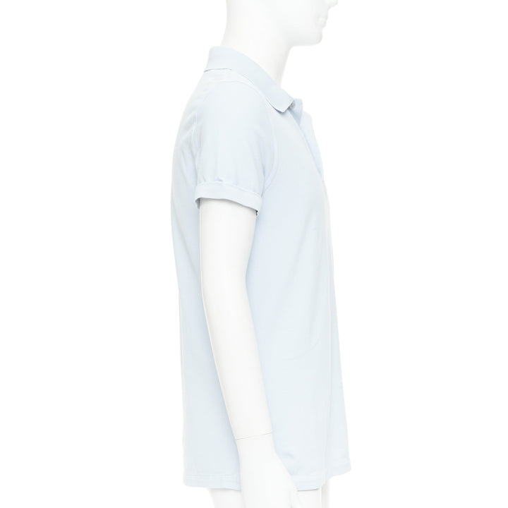 TOM FORD light blue cotton TF logo hem pique polo shirt IT48 M